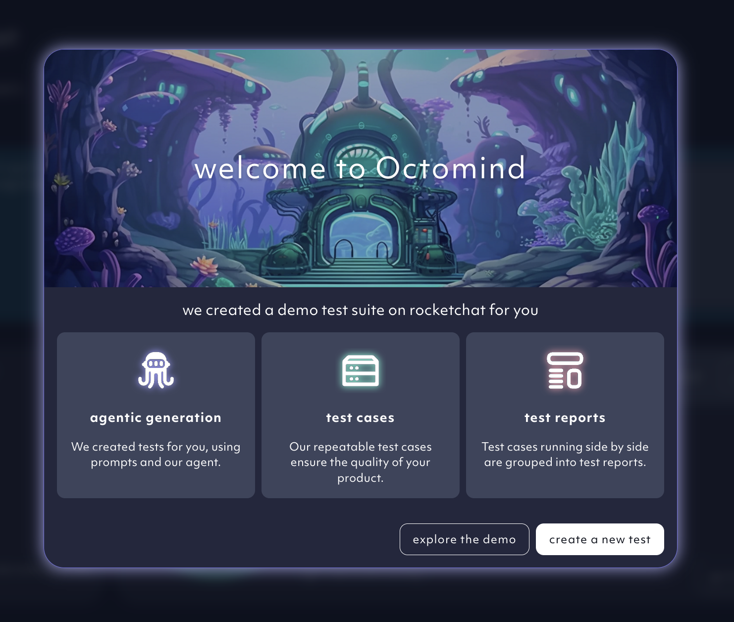 Your own Octomind demo instance of a Rocket.Chat app test suite