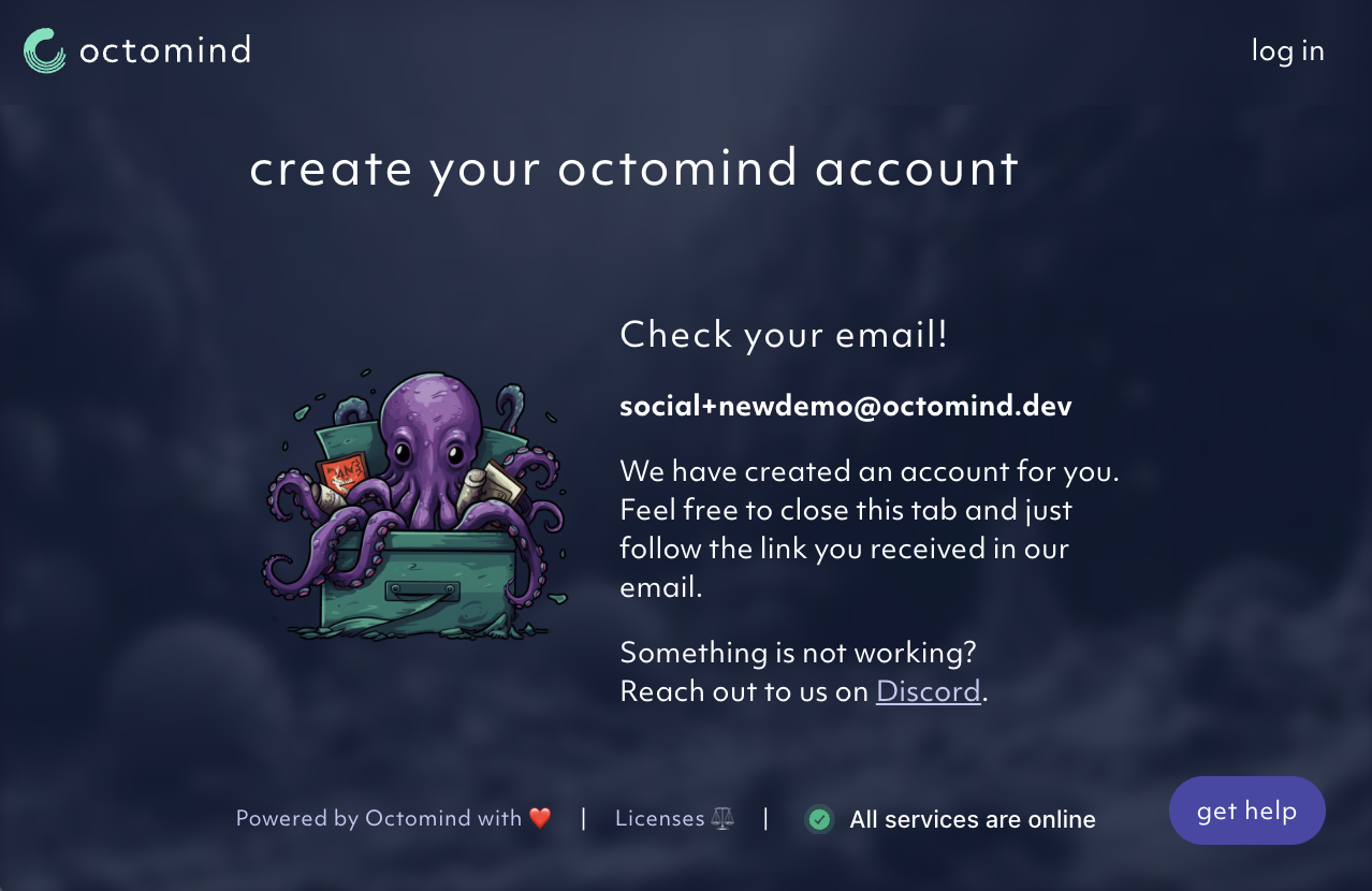 Email submitted, octomind app screenshot