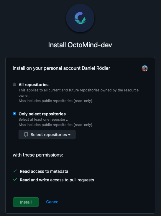 Octomind GitHub App install