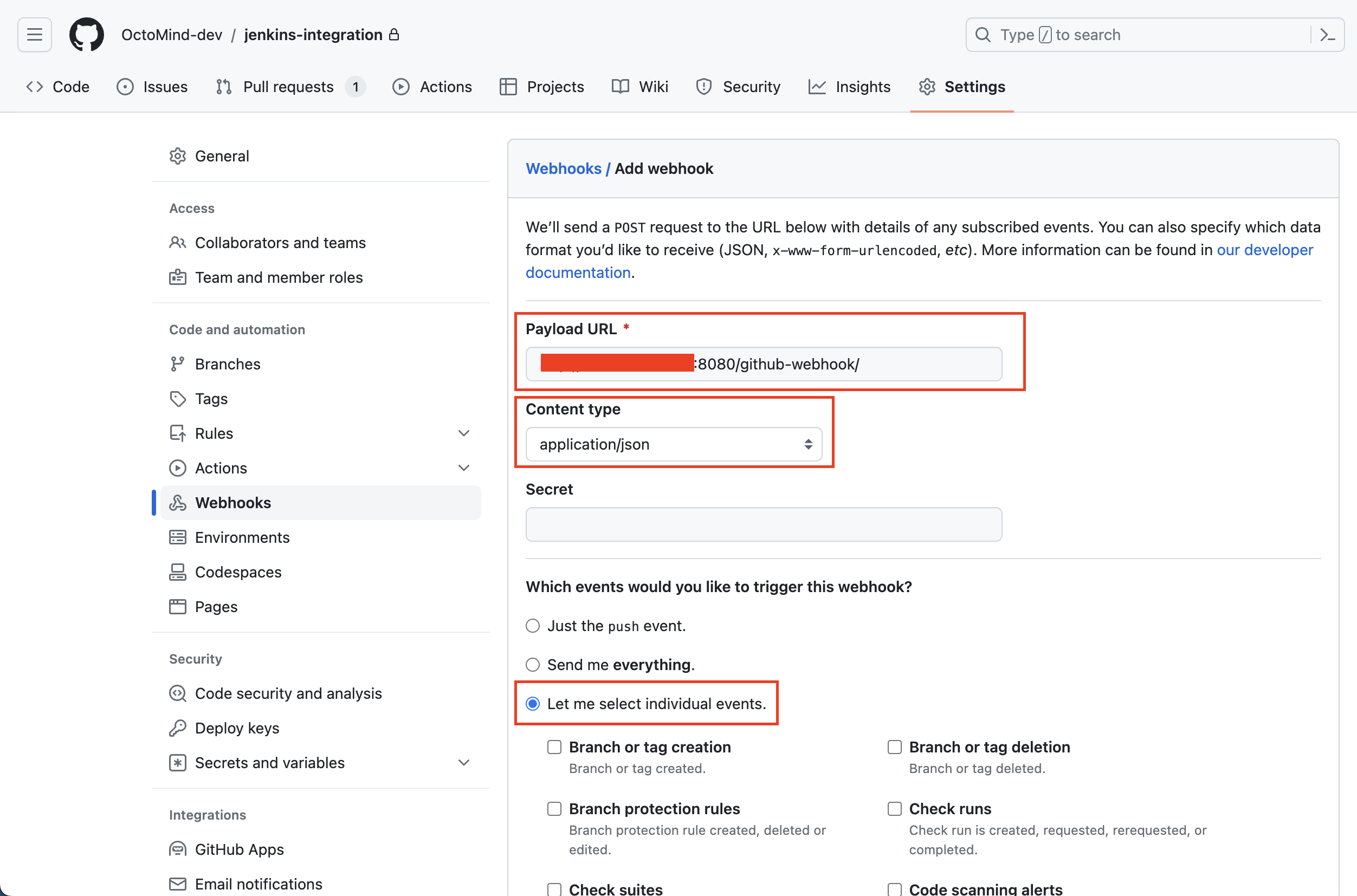 Configuring webhook