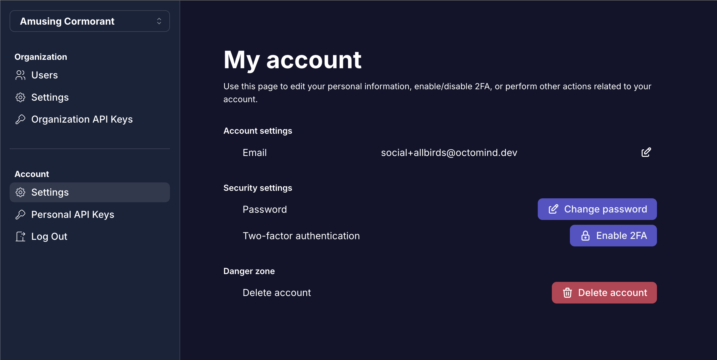 personal account settings