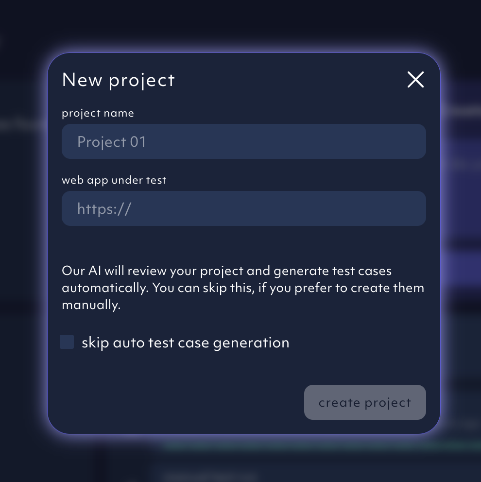 new project dialogue