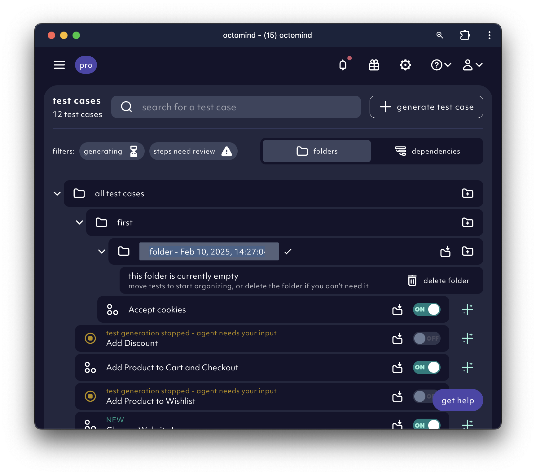 creating a new folder in 'folders' view