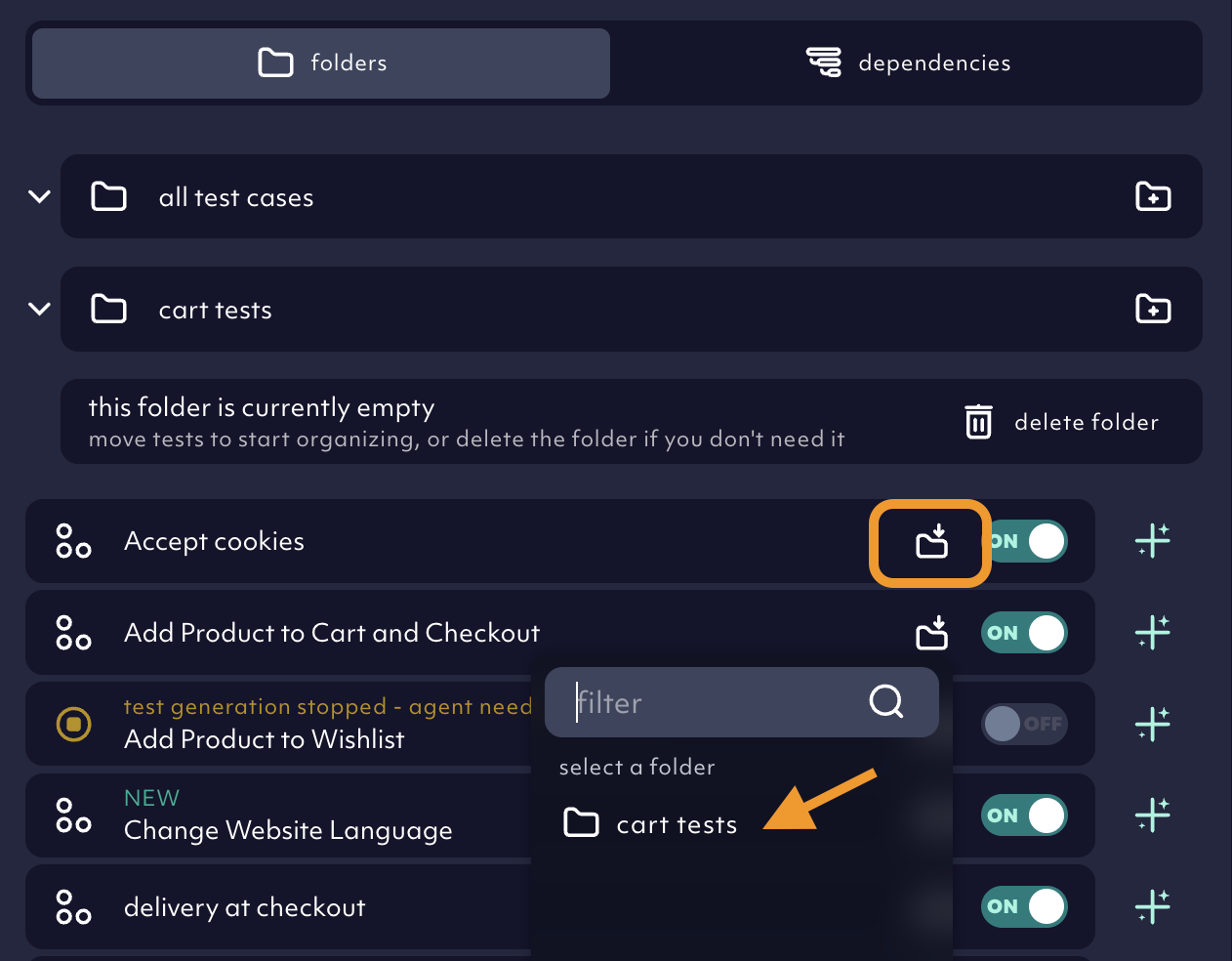 creating a new folder in 'folders' view