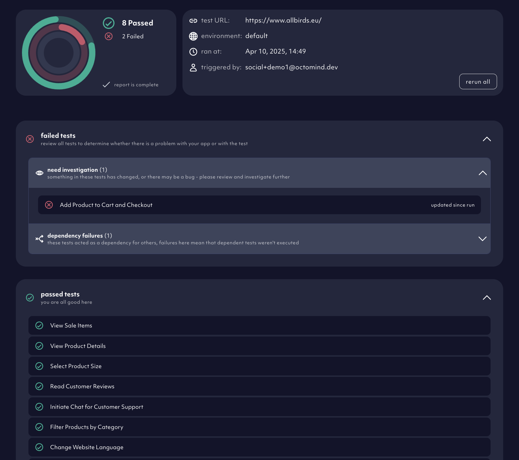 Example of a Octomind test report