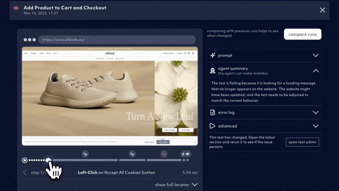 snapshots carousel in test reports