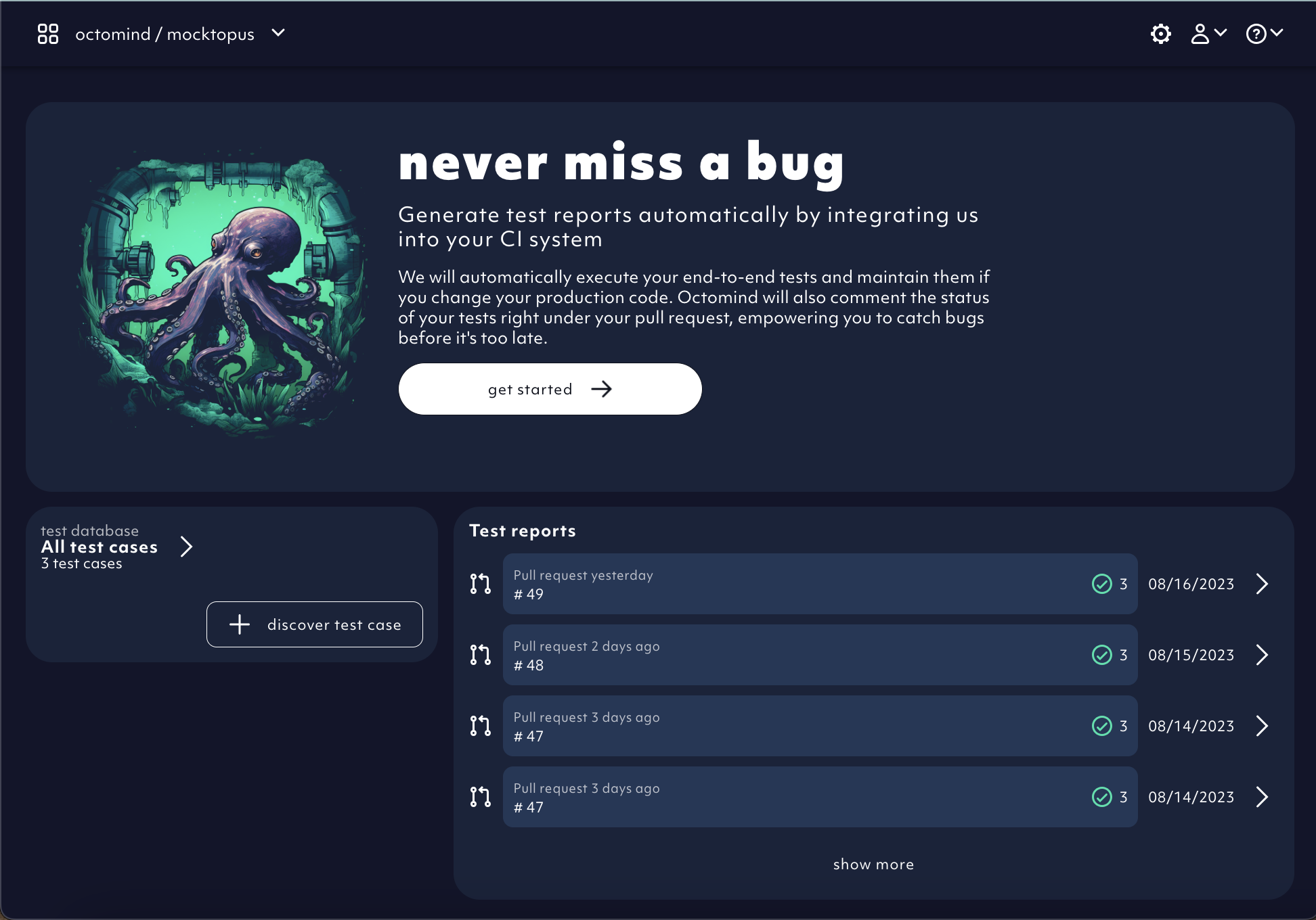 Example of an Octomind app welcome page