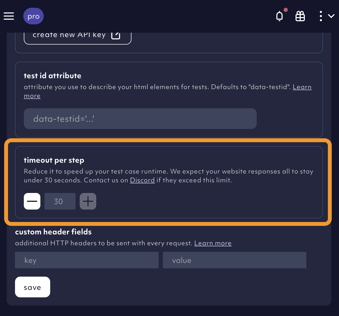 global settings timeout in environment settings
