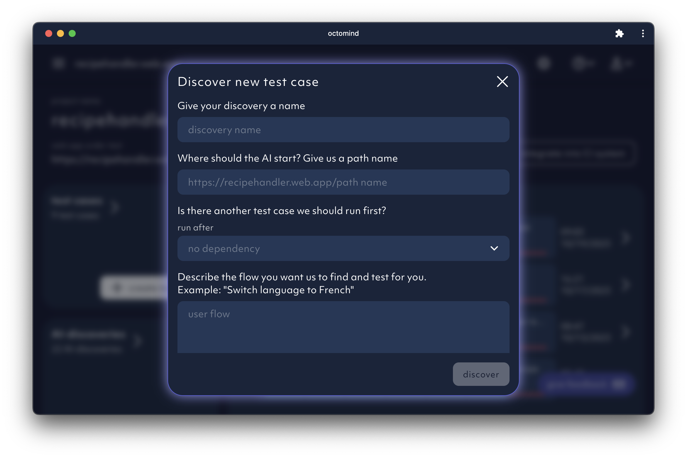 free prompting window for test case discovery