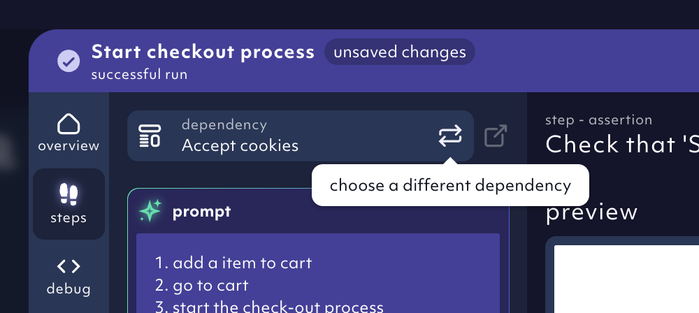 editing dependencies in a test case