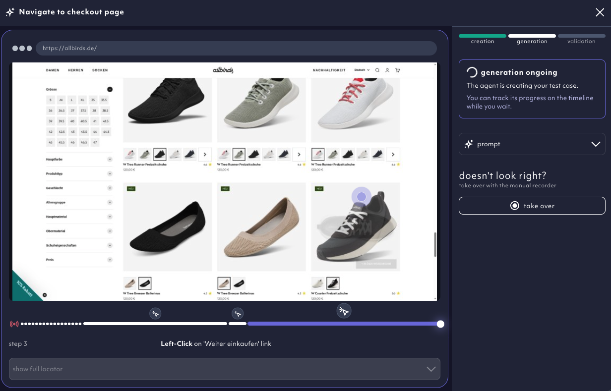 test case in the process of being generated