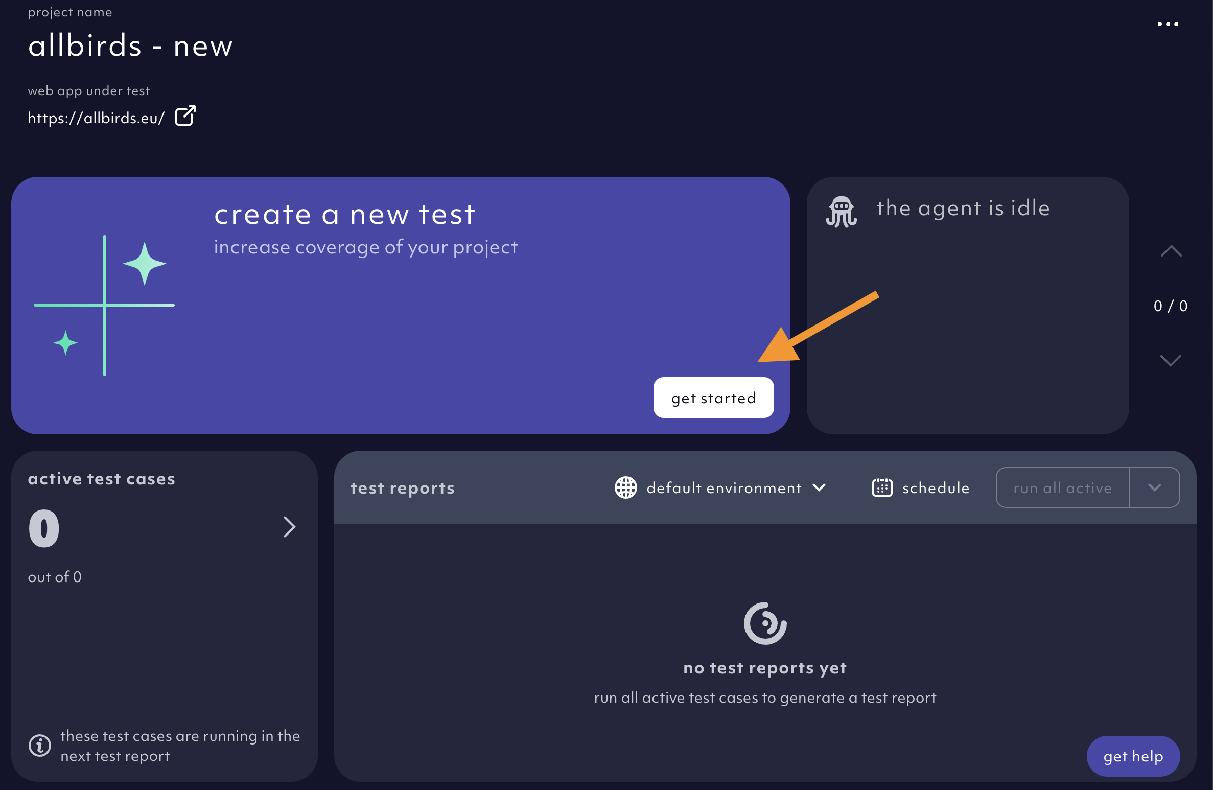 Opening the Octomind app on project overview for the first time
