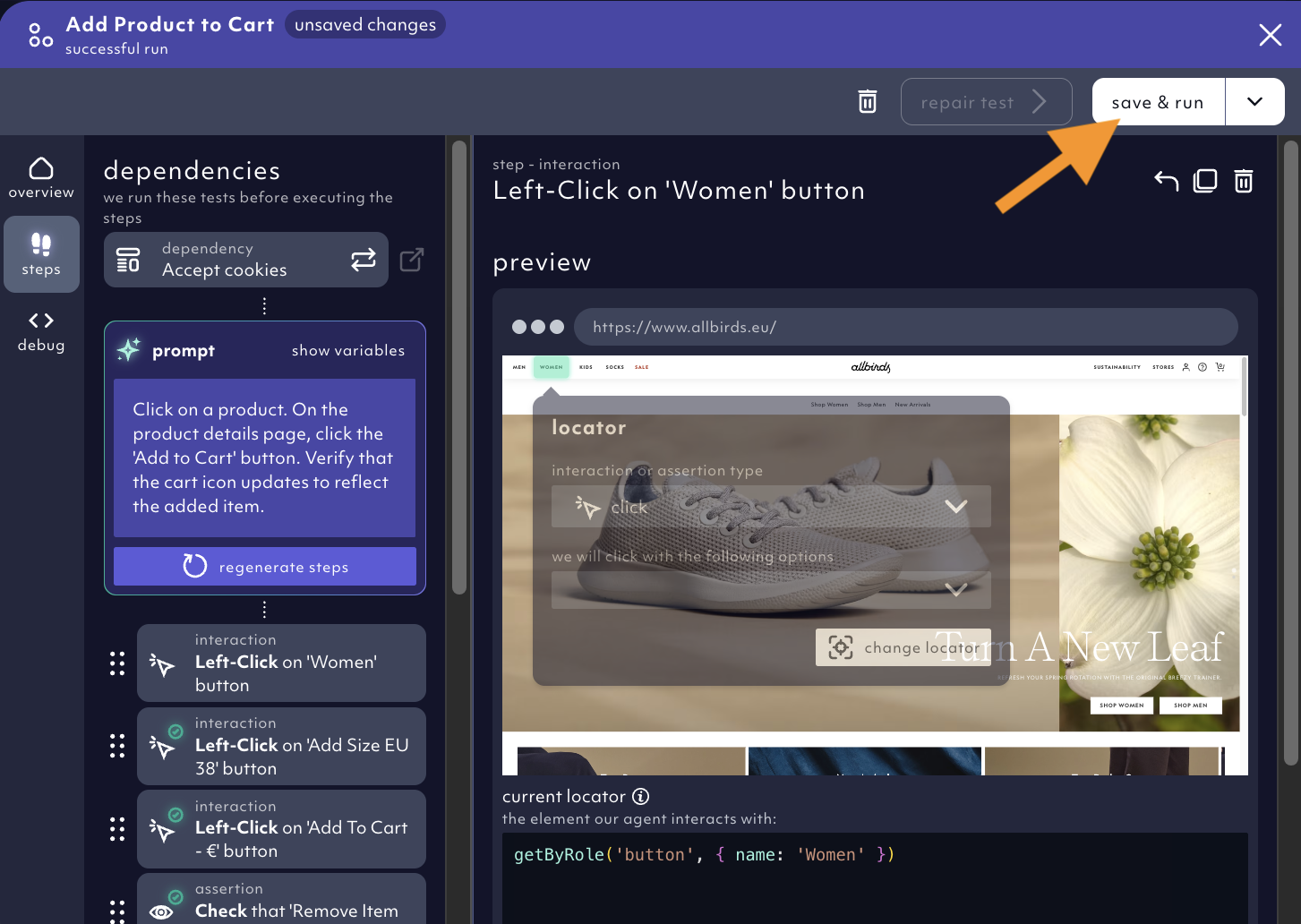 Save and run the test case