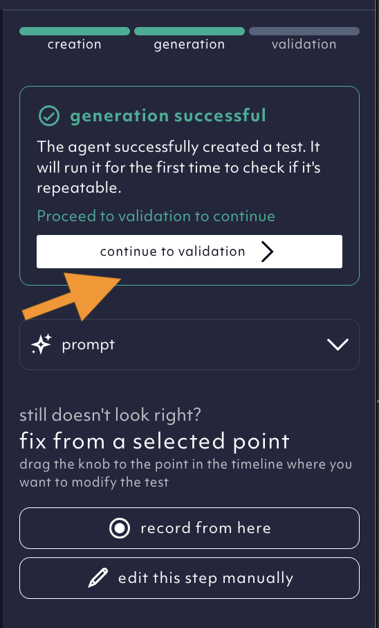 Validate a generated test case