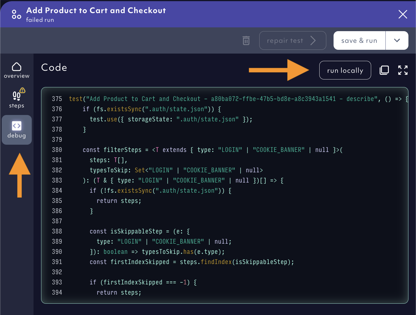 run locally in test detail view