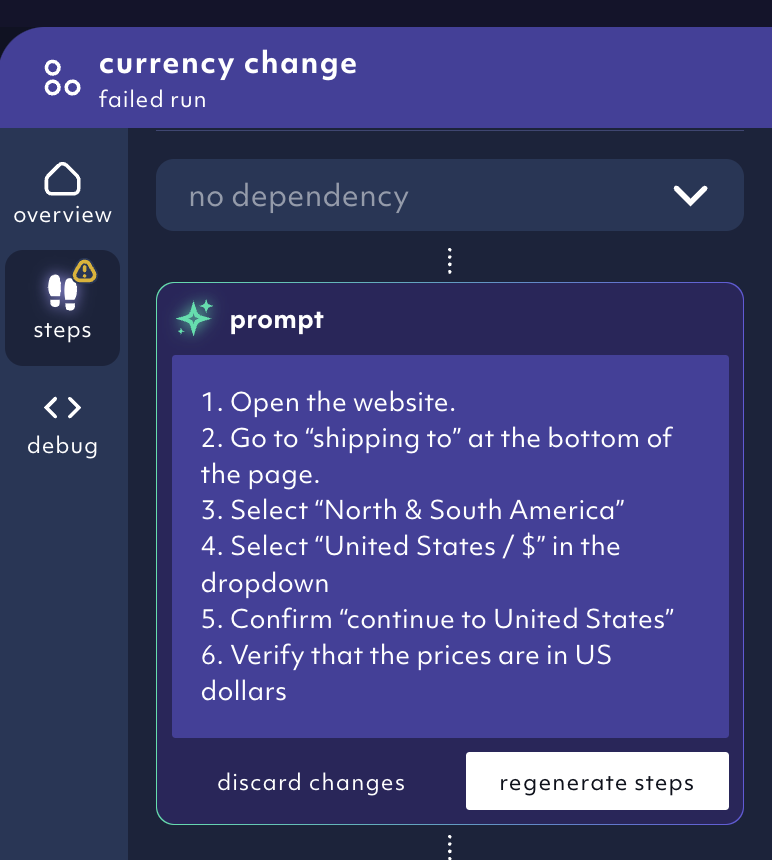 an example of a detailed prompt in Octomind e2e tests