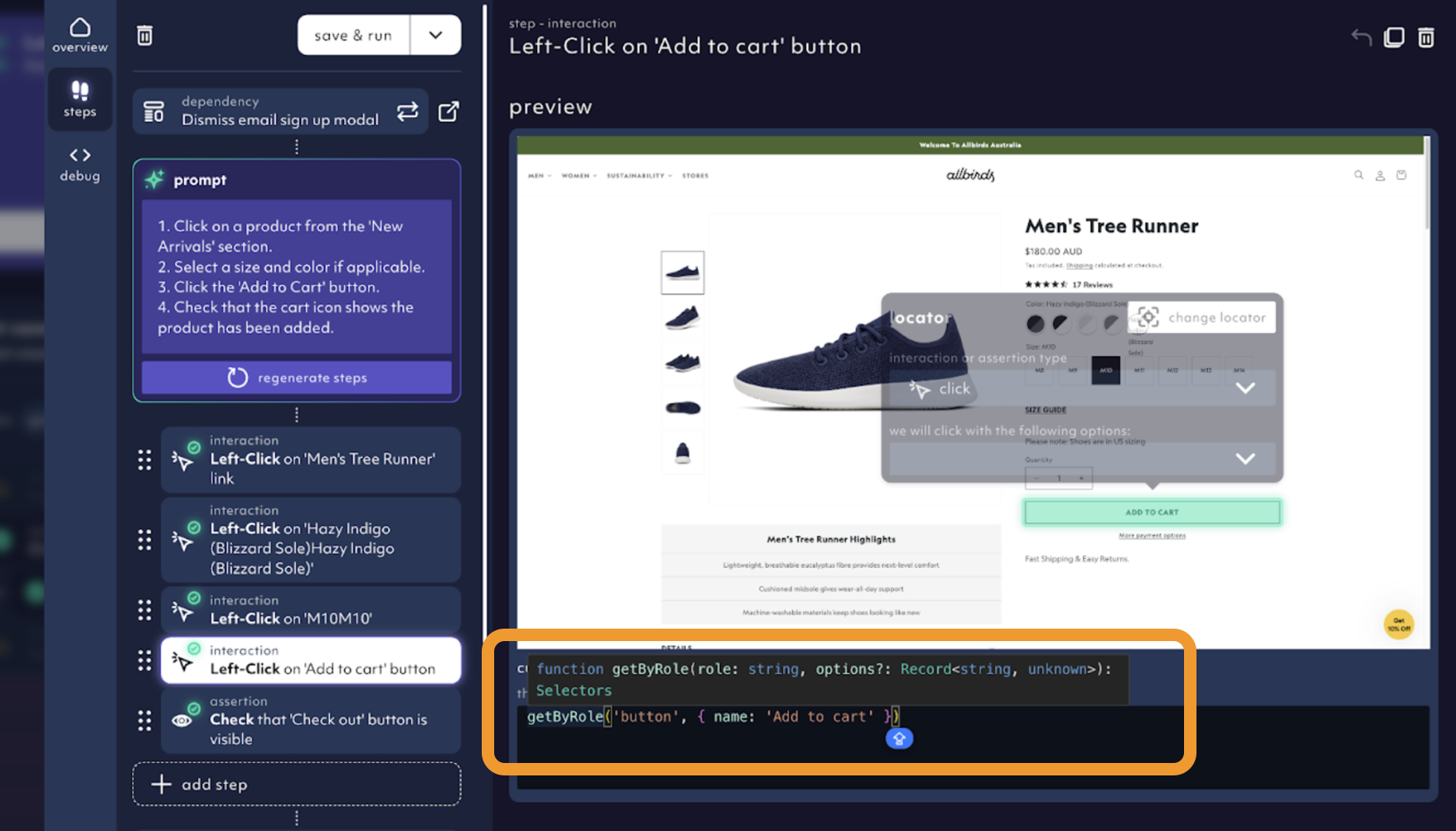 locator editor with the Playwright locator API
