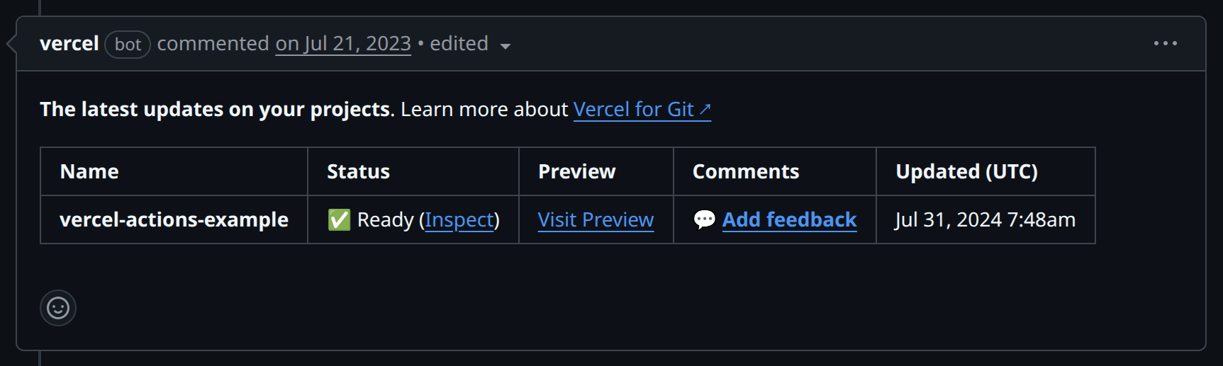 Example of Octomind test results in a pull request comment