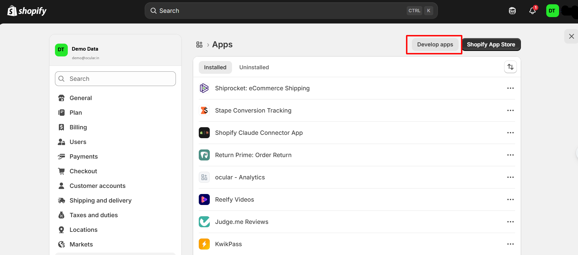 Shopify Develop Apps