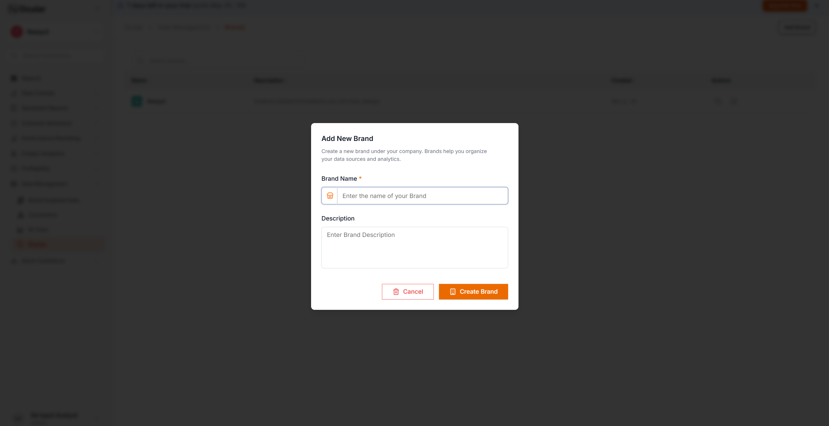 New Brand form placeholder