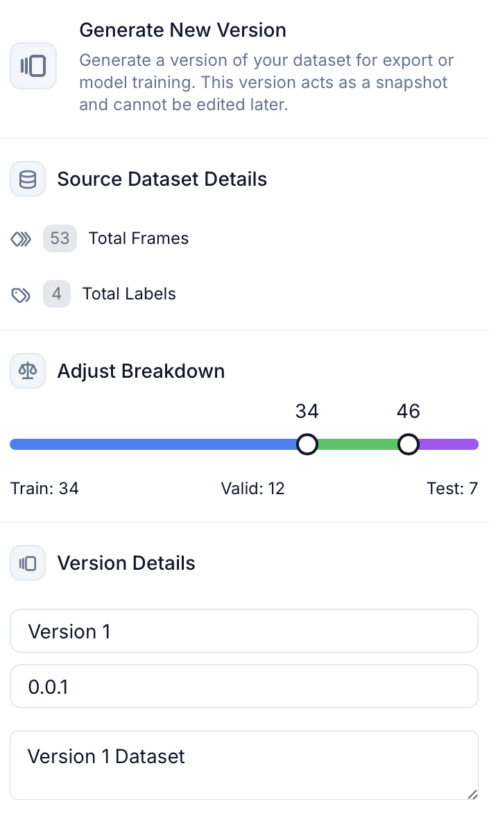 Create Version Panel