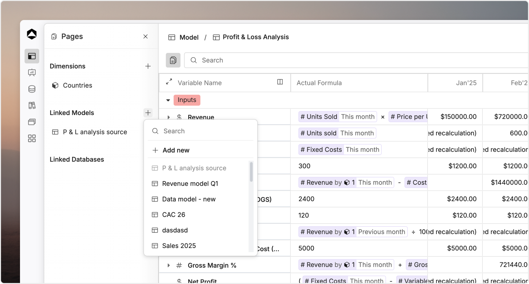 Linked items panel in Oculon