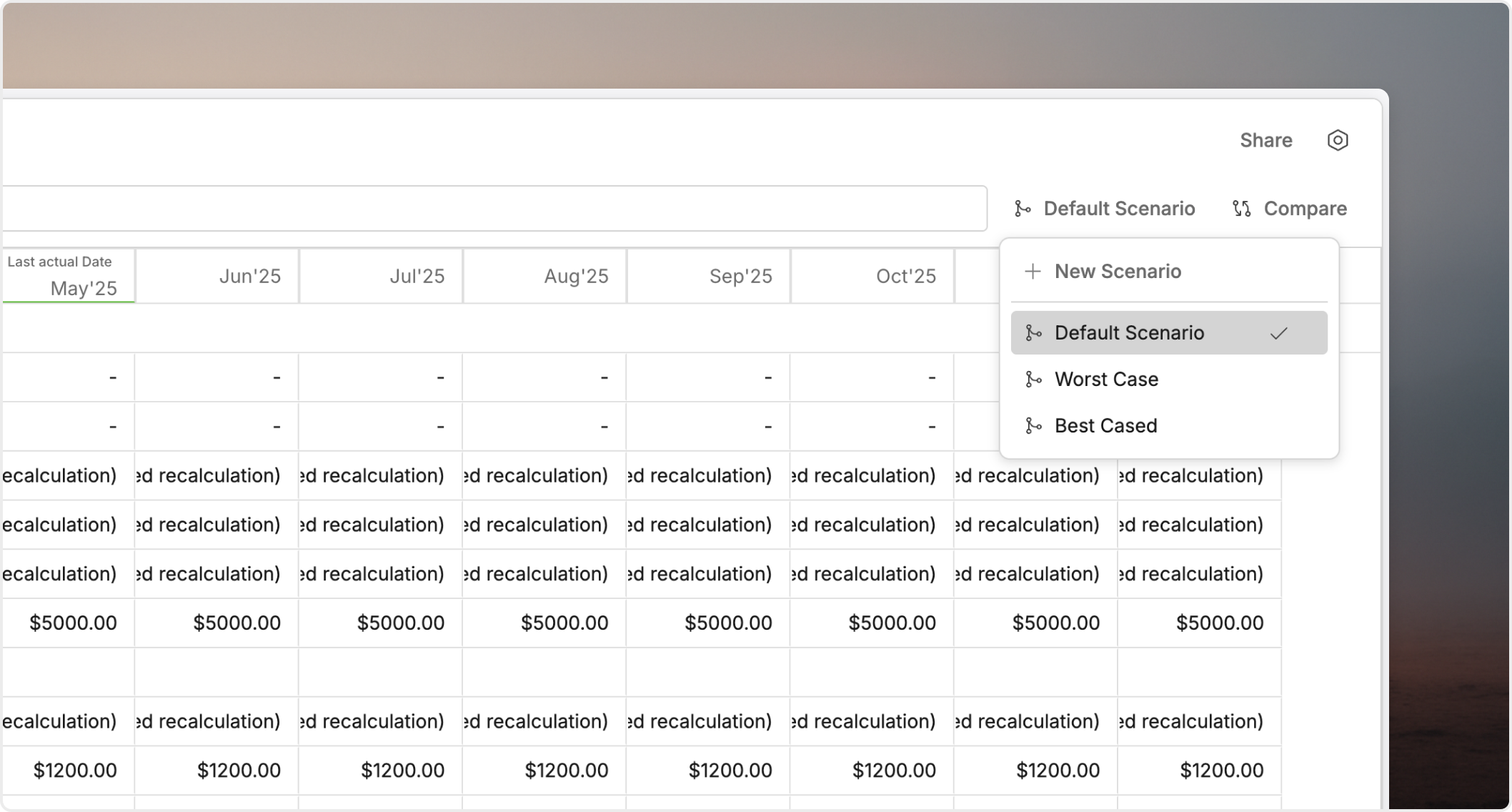 Scenario switcher and active scenario context in Oculon