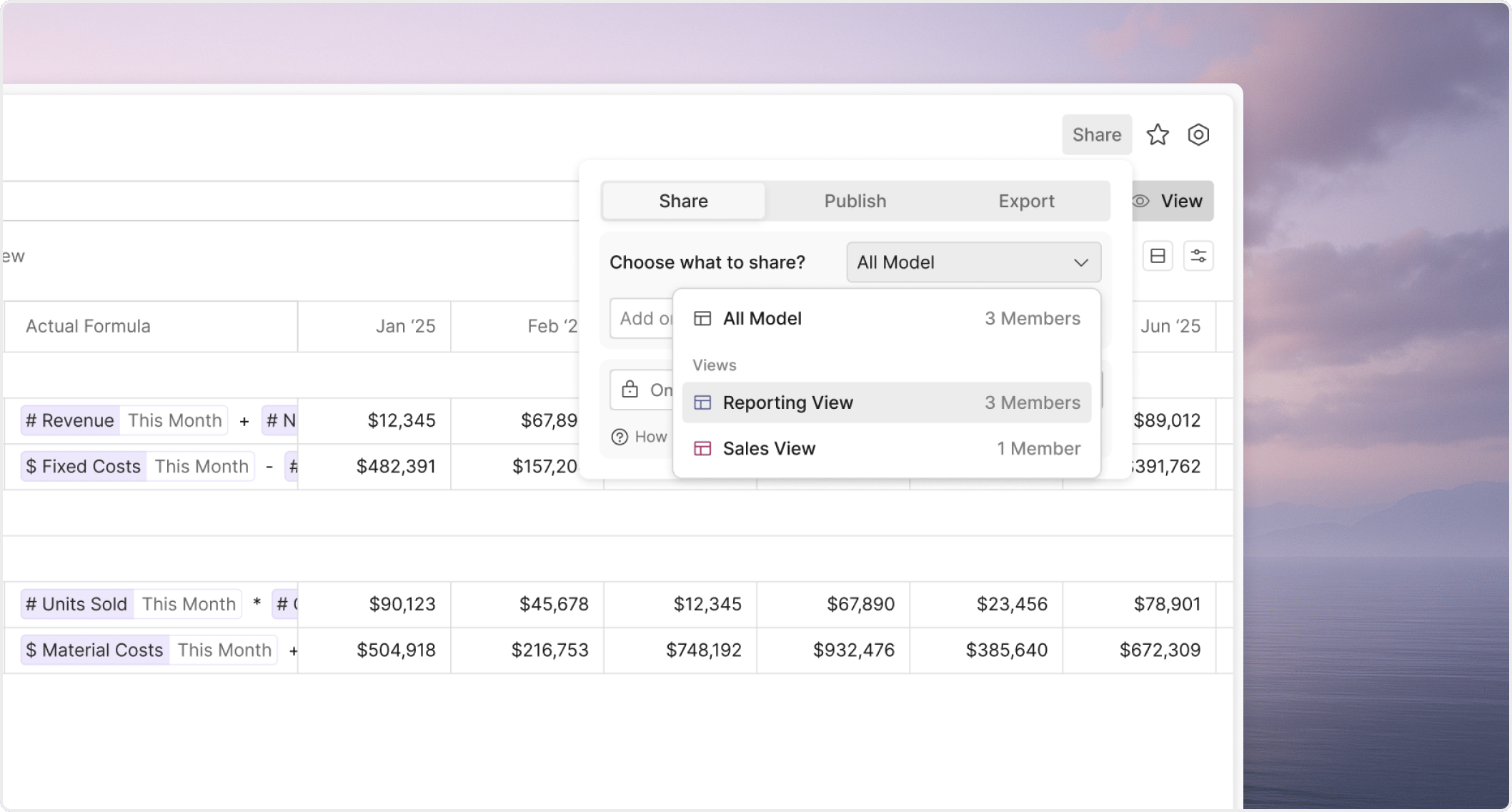 View sharing panel in Oculon