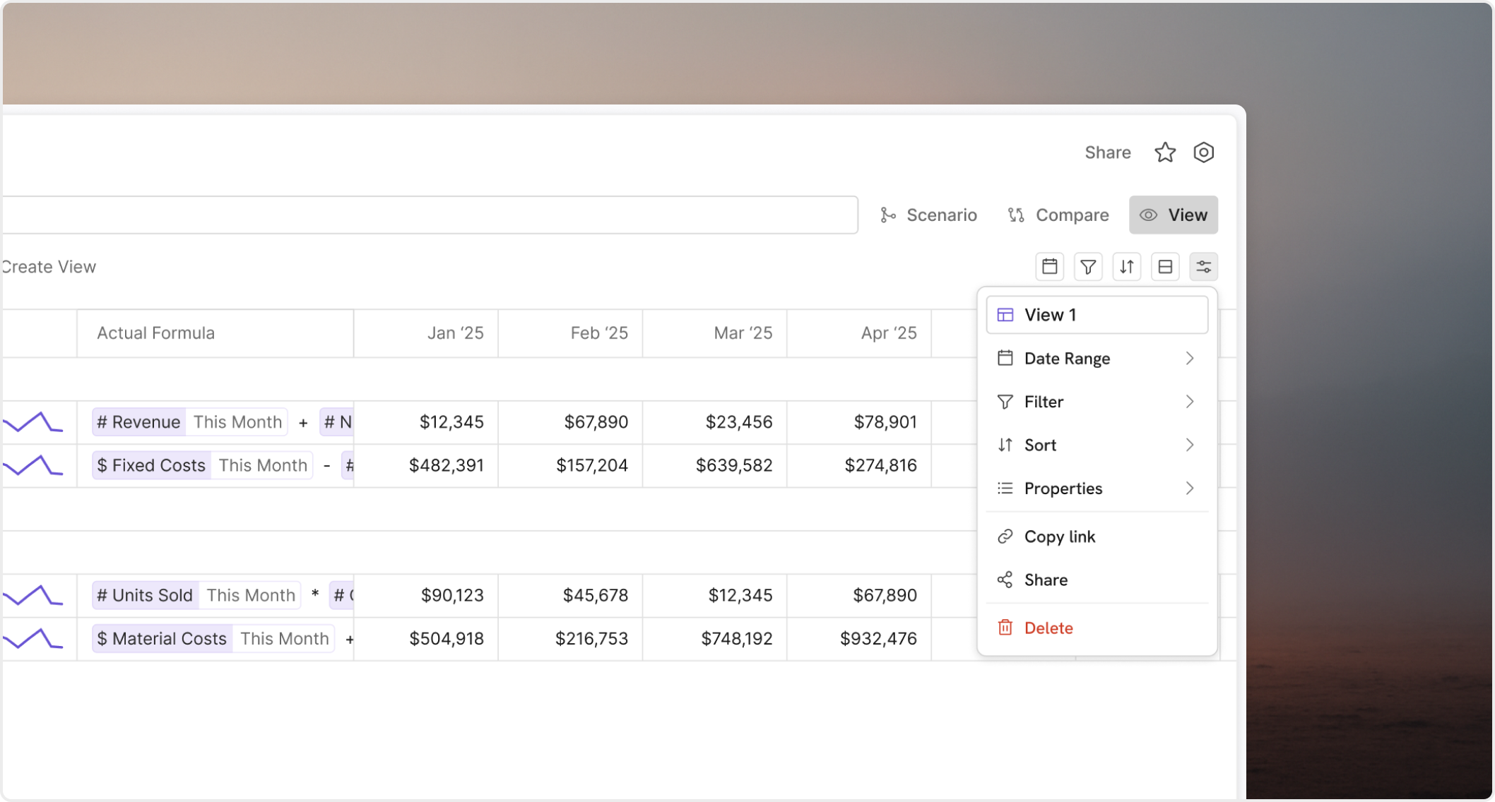 View filter controls in Oculon