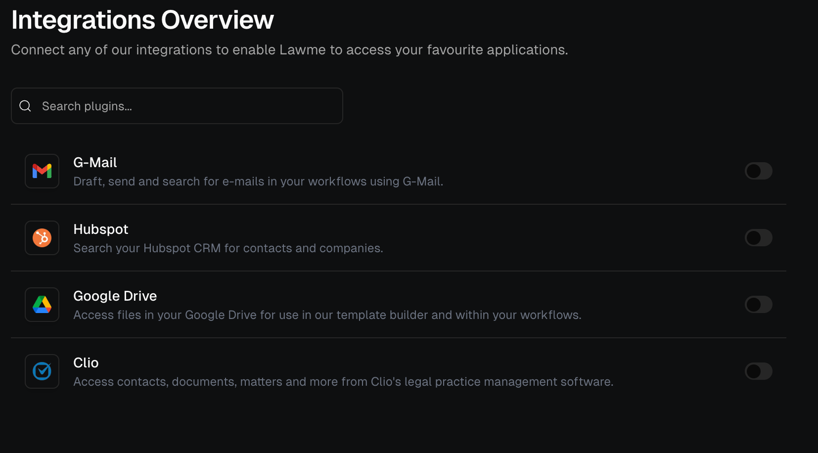 Integrations Overview (Dark Mode)