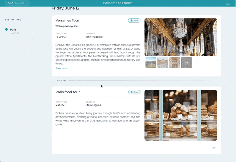 Terms and Conditions on an itinerary
