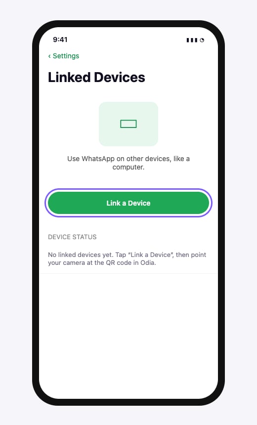 WhatsApp Linked Devices screen on a phone with the Link a Device button