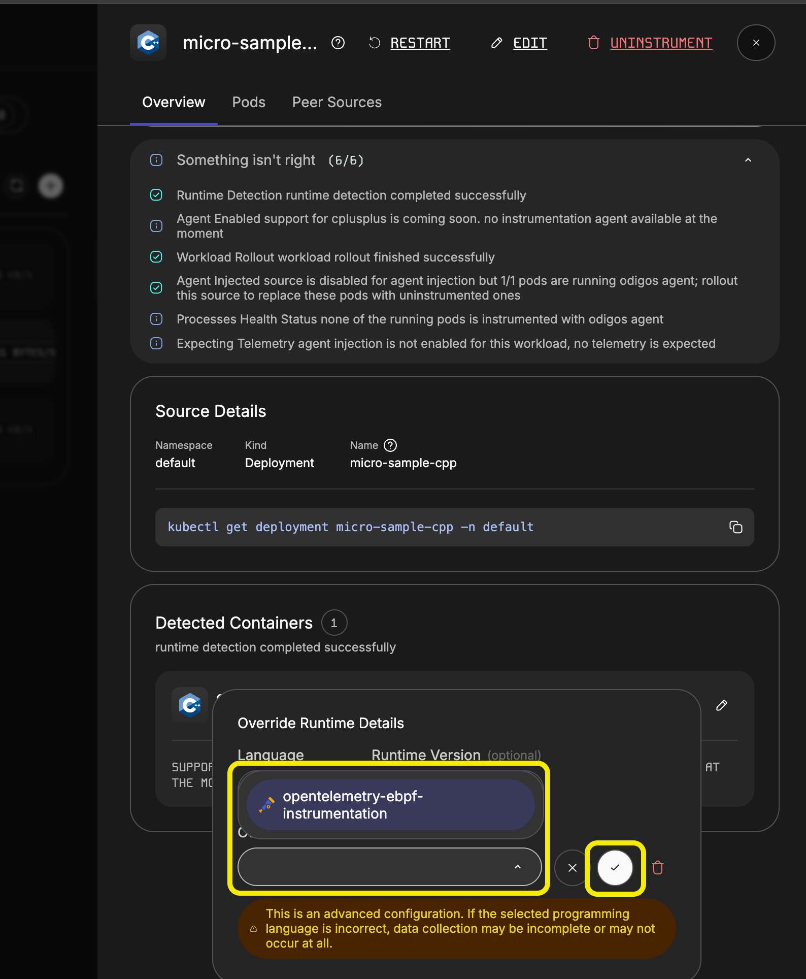 Select opentelemetry-ebpf-instrumentation as the Otel distro
