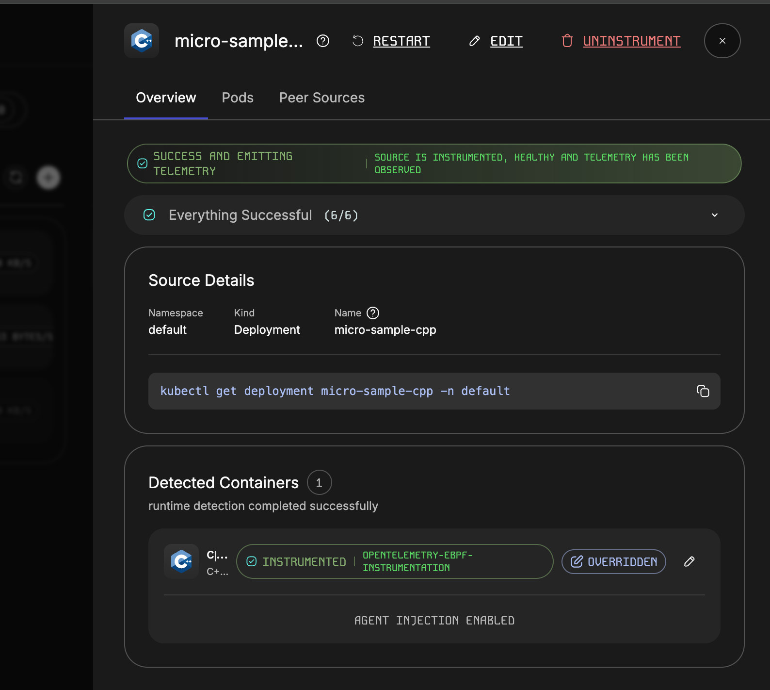 Source instrumented with OBI