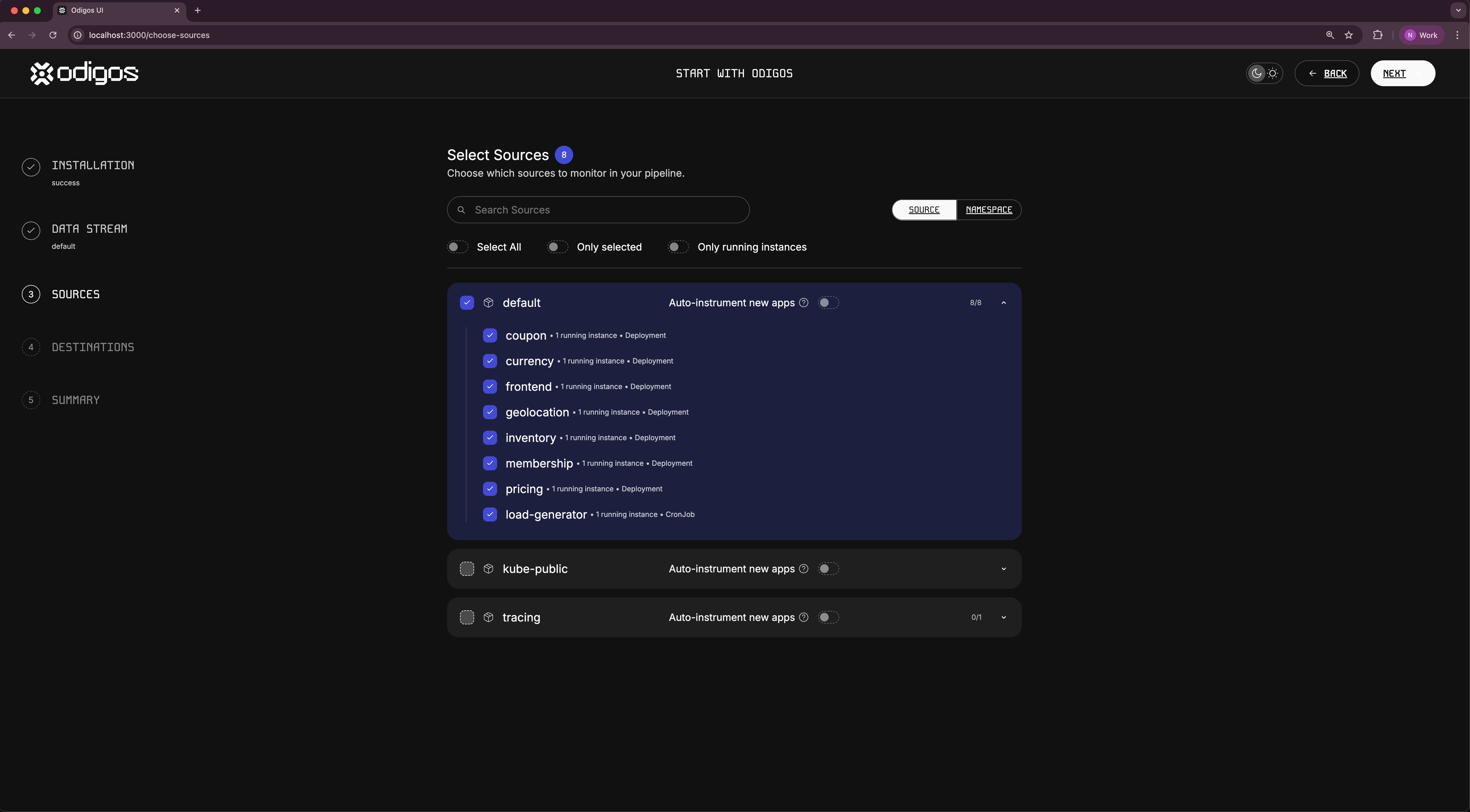 Select target applications