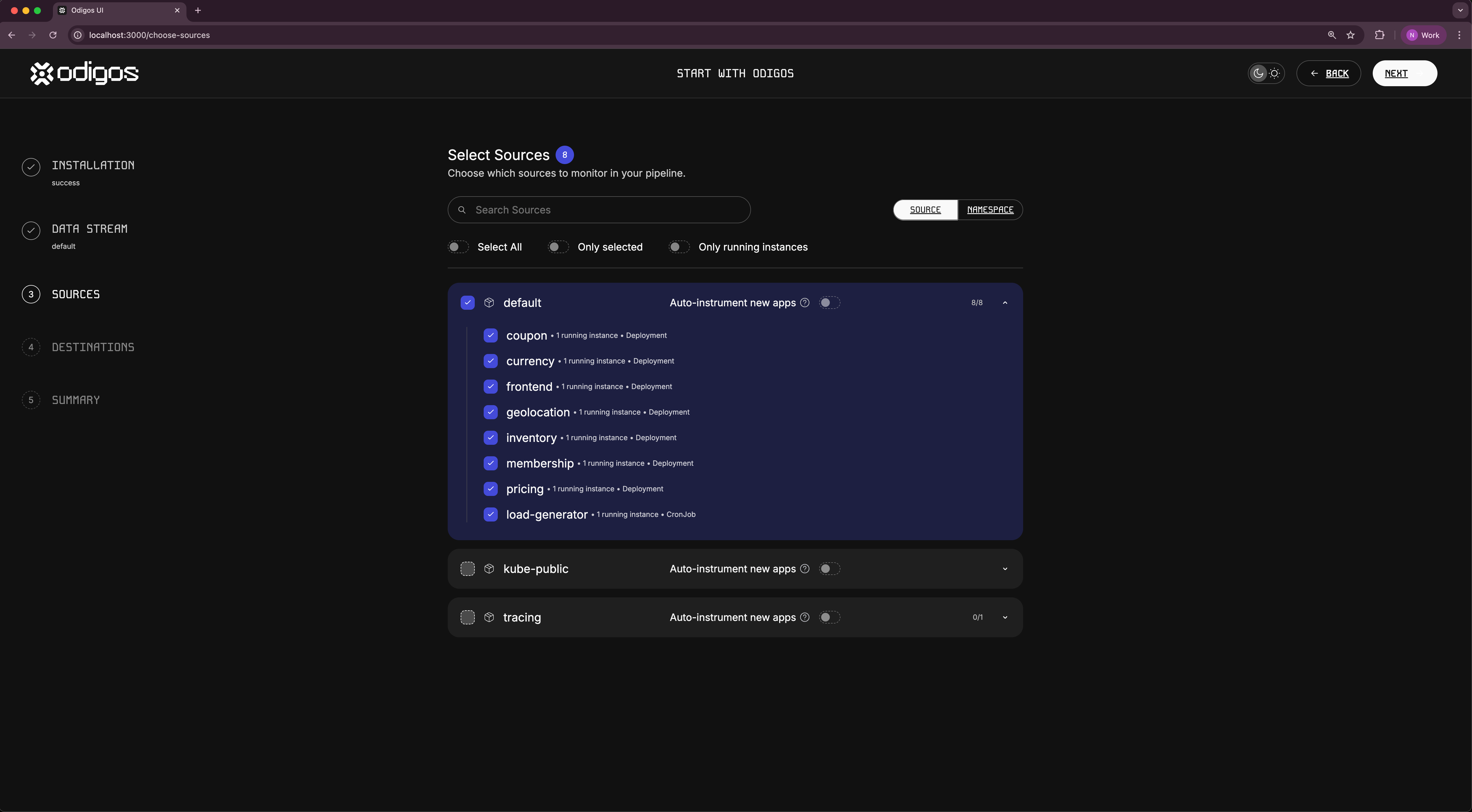 Select target applications