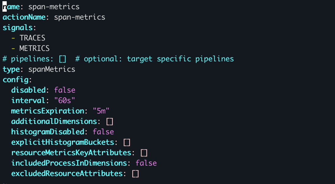 Configure Span metrics action