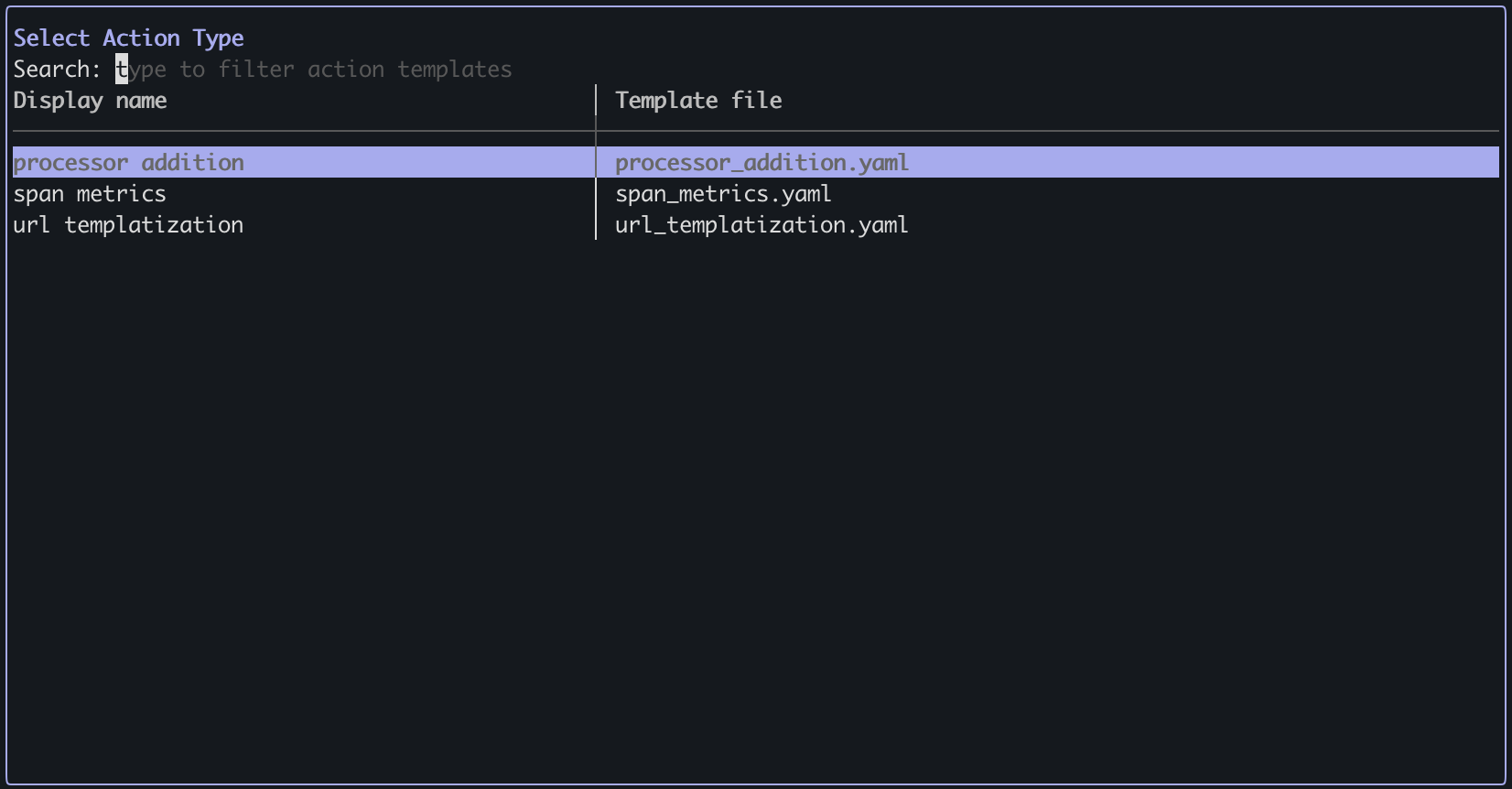 Select Processor addition action
