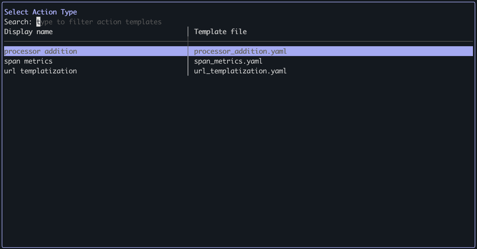 Select Processor addition action