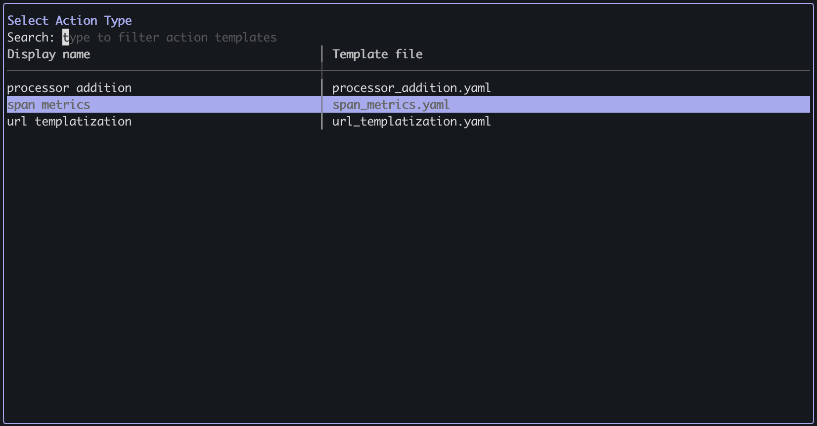 Select Span metrics action