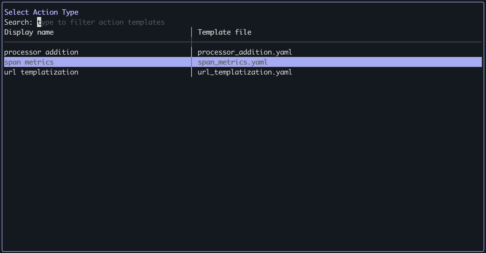 Select Span metrics action