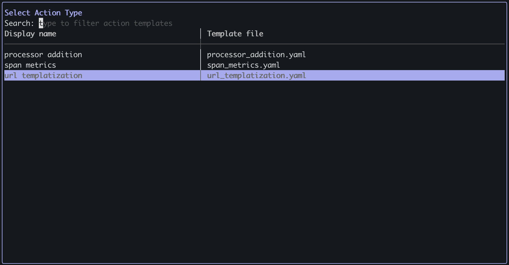 Select URL Templatization action