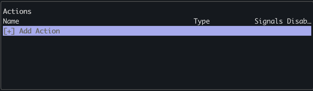 Actions screen