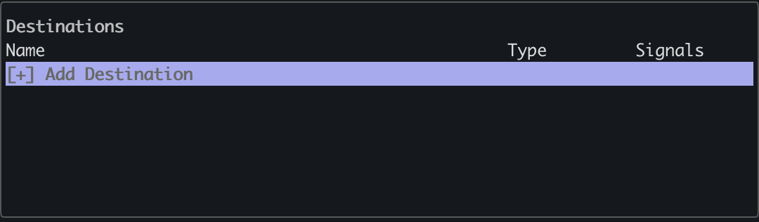 Destinations screen