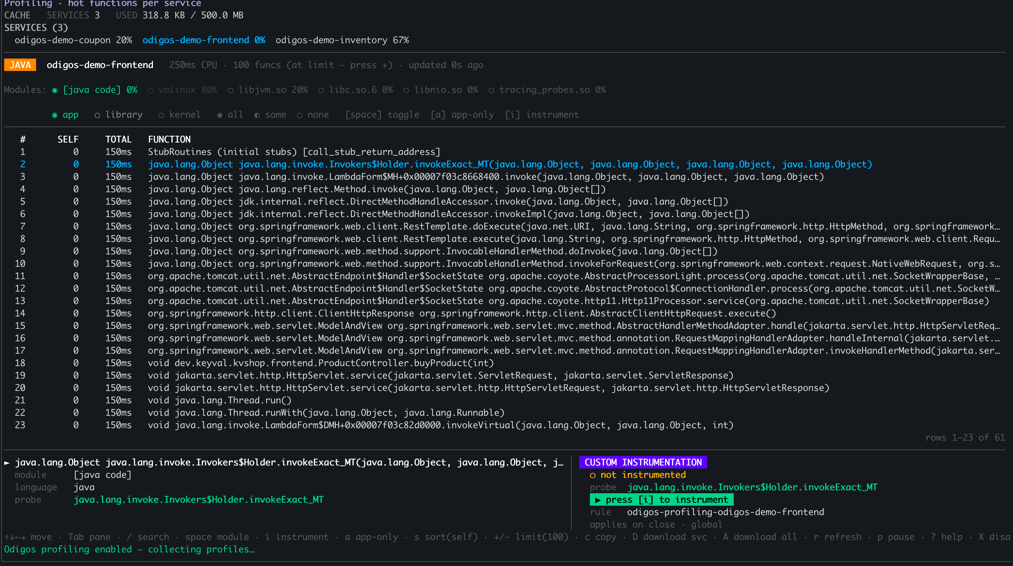 odictl profiling view module and type filters