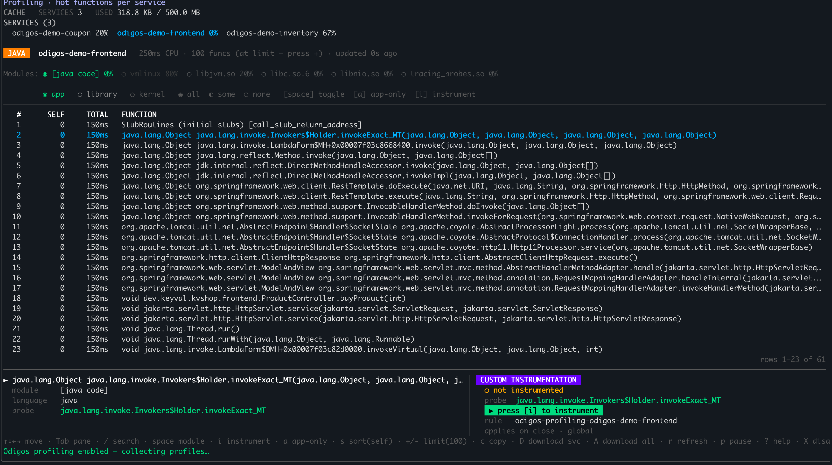 odictl profiling view module and type filters