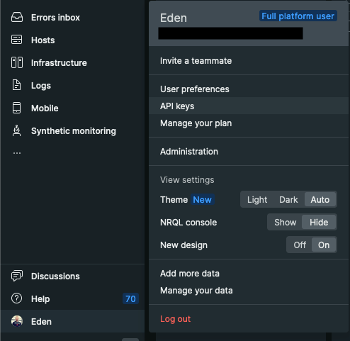 New Relic API keys