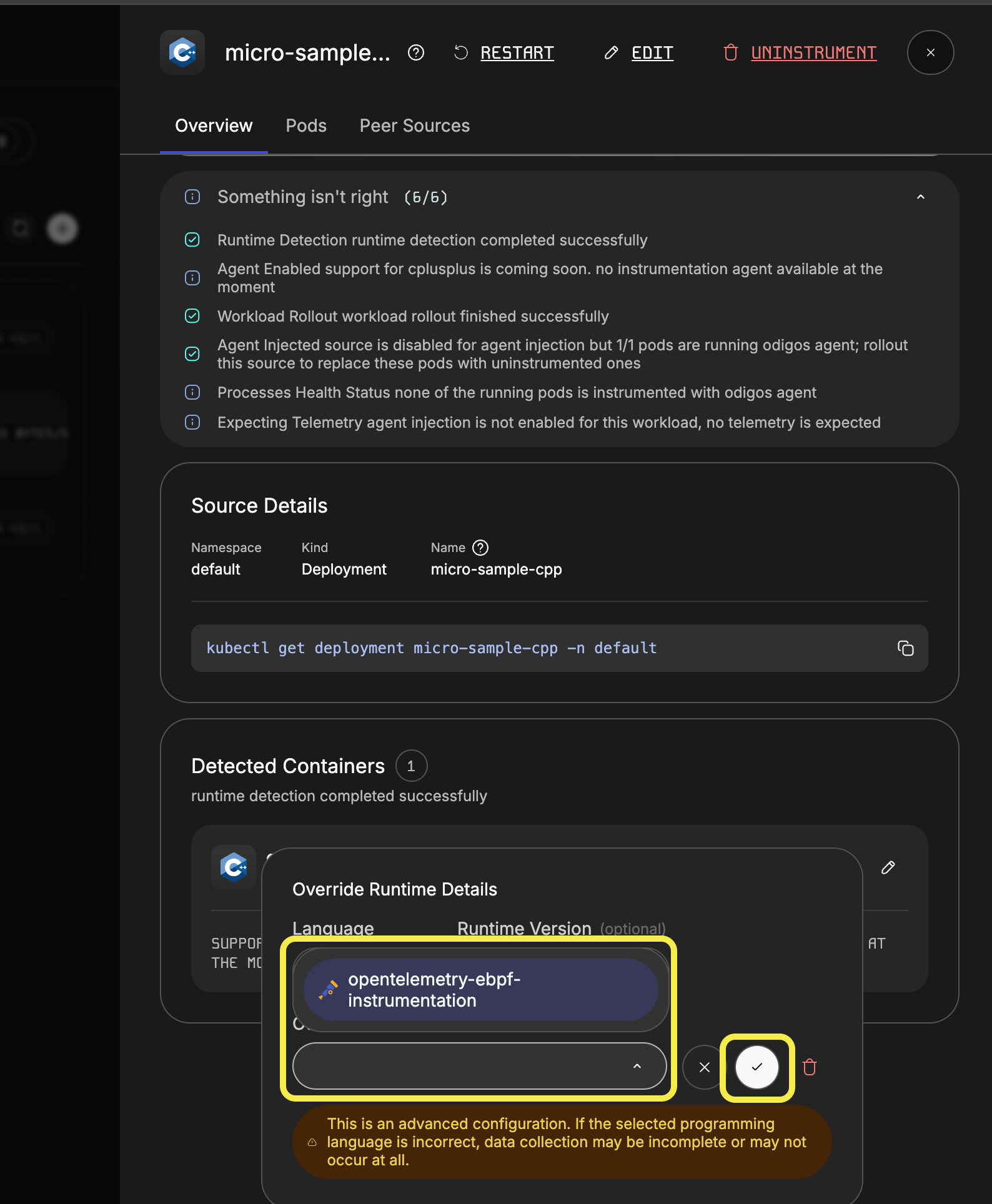 Select opentelemetry-ebpf-instrumentation as the Otel distro