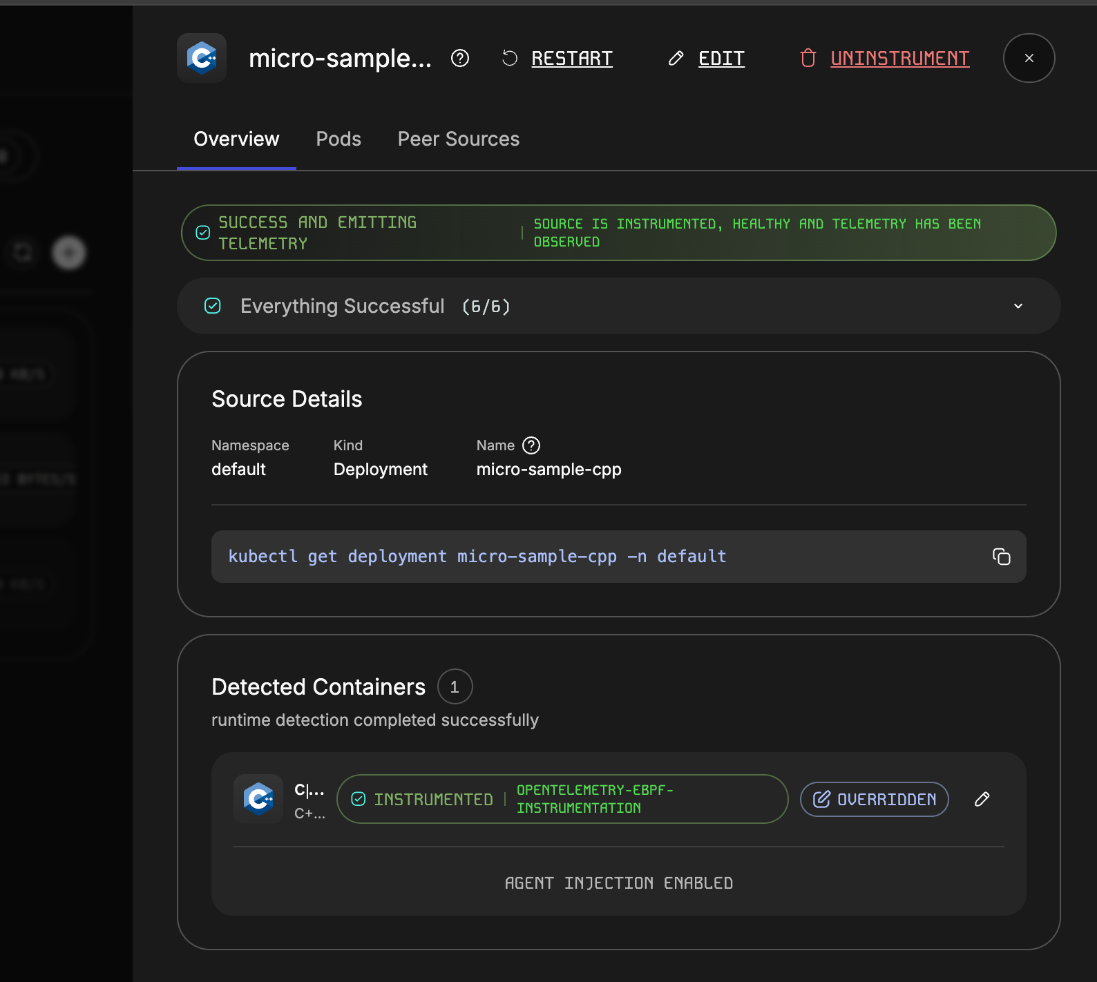 Source instrumented with OBI