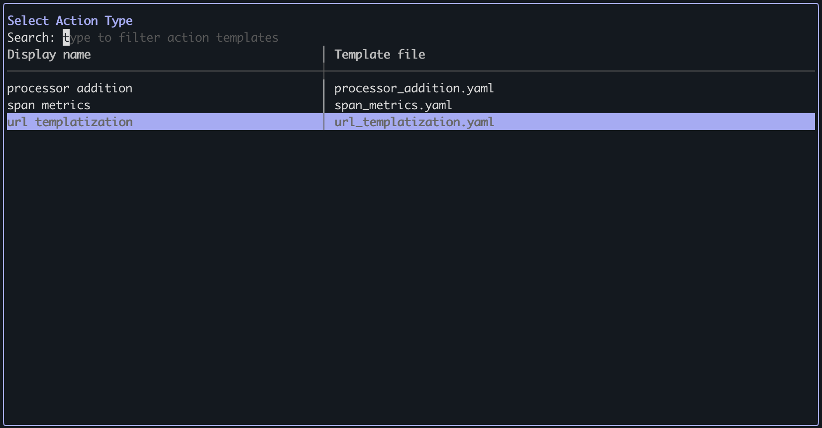 Select URL Templatization action